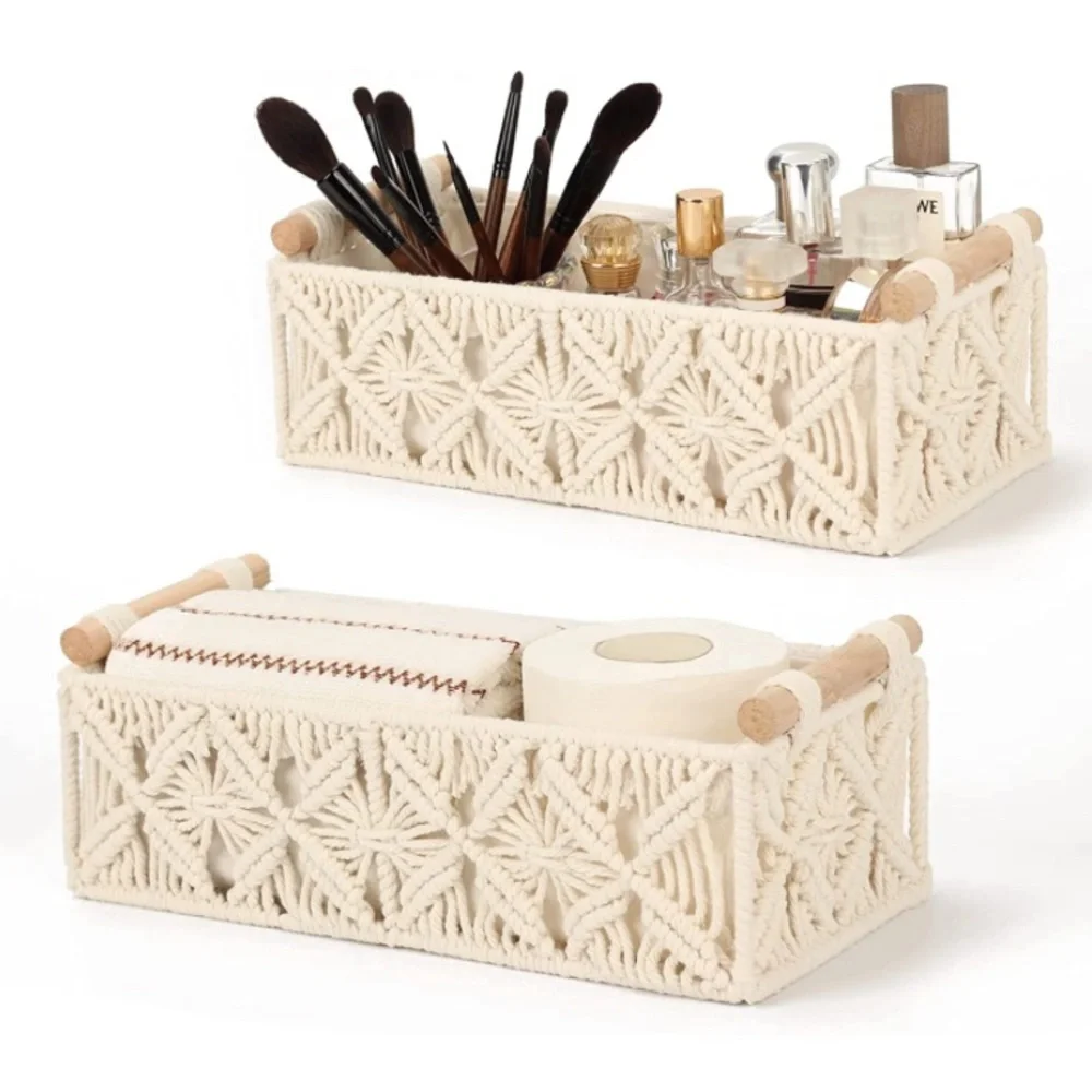 Toilet Paper Basket Macrame Bathroom Storage Ivory